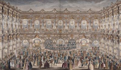 Hotel de Ville Avlusunda inşa edilen Balo Salonunun Perspektif Görünümü (renkli gravür) by French School