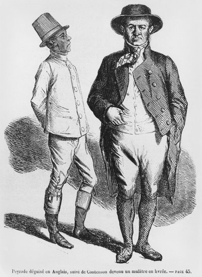 Peyrade İngiliz kılığında ve Contenson melez hizmetçi kılığında, Honore de Balzac tarafından Splendeurs et Miseres des Courtisanes
