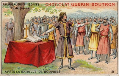 Bouvines Savaşı'ndan sonra Fransa Kralı Philip Augustus (chromolitho) by French School