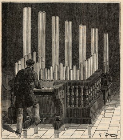 Piano a Gaz - (Gazlı org) Pirofon (yangın/patlama organı) (yangın/patlama calliope) “” Bilimlerin kapılarına kadar getirdiği gravür - Popüler fizik ve kimya”, Alexis Clerc - 19. yüzyıl sonu - Özel koleksiyon by French School