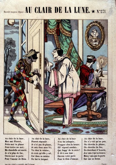 Pierrot, Harlequin ve komşusu hasta. “Au clair de la lune” şarkısından, Epinal