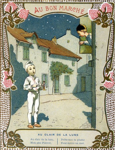 Mumlu Pierrot, “” Au clair de la lune”” - “Le Bon Marché” etiketi” by French School