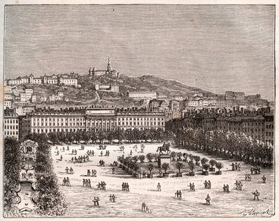 Place Bellecour veya Place Louis-le-Grand - la plus grande place de Lyon - V.-A. Malt-Kahverengi. 1884 by French School