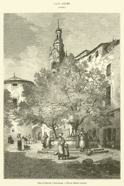 Place du Marche, bir San-Remo (gravür) by French School