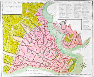 Konstantinopolis Planı (el renkli gravür) by French School