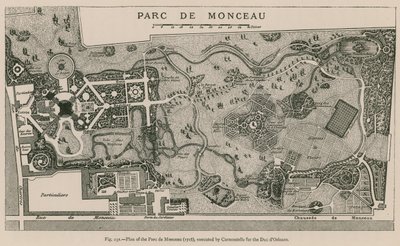 Due dOrleans için Carmontelle tarafından yürütülen Parc de Monceau Planı (1718), by French School