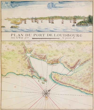 Louisbourg Limanı Planı (kağıt üzerinde wc) by French School