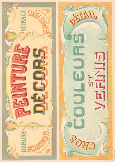 Levha 22: Art Nouveau harf ressamı için tabela modelleri (Resim Dekorları, Renkler ve Vernik). by French School