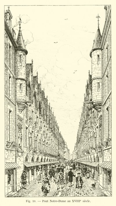 18. yüzyılda Notre-Dame Köprüsü by French School