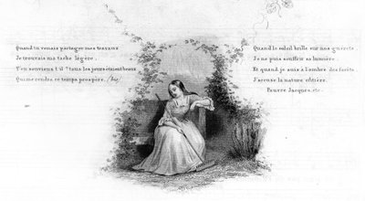 Zavallı Jacques. Tek başına bir bankta oturan, elinde tırmık tutan kız. “” Chants et chansons populaire de la France”, Cilt 2