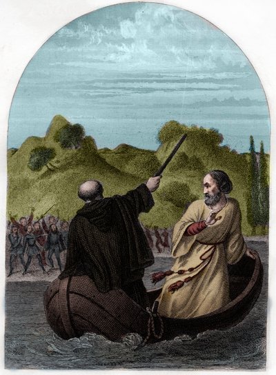 Papa Eugene IV (Eugenio, Eugenius) (1431-1447) Romalıların öfkesinden kaçmak için bir teknede kaçar - güçlü Colonna ailesinin karşı çıktığı POPE EUGENIUS IV (Gabriele Condulmaro), düşmanları seçim yaparken Roma'dan kaçmak zorunda kalır. bir anti-papa - by French School
