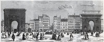 Porte Saint-Denis ve rue faubourg Saint Denis - porte saint Martin ve rue faubourg Saint-Martin, Edmond Texier (1815-1887) tarafından “Tableau-de-Paris”te Gravür by French School