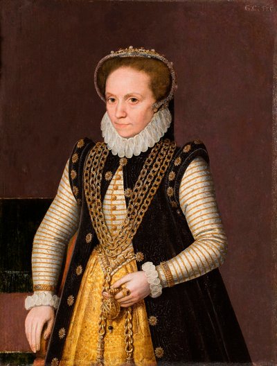 ""İsimsiz bir Fransız soylu kadının portresi"" (Bilinmeyen bir Fransız Soylu Kadının Portresi) Fransız okulundan resim 1560 - Ahşap üzerine yağlı boya Soluk 35x27 cm Hallwylska Museet, Stockholm by French School