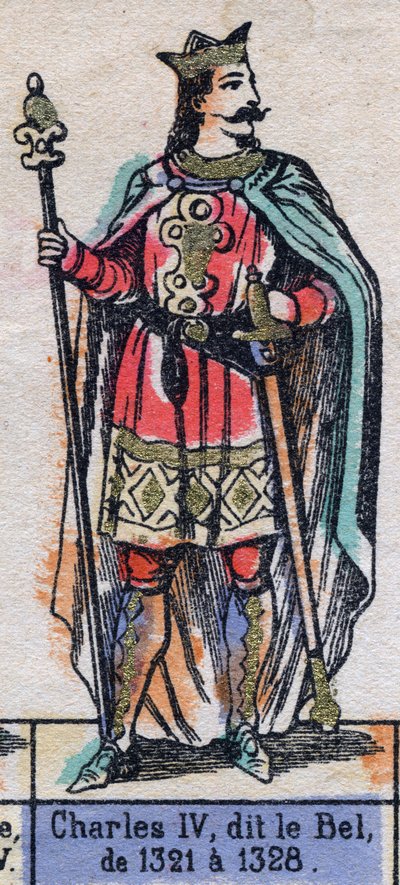 Charles the Bel (1294-1328) (Capetians hanedanı) olarak bilinen Fransa Kralı IV. Charles'ın portresi. 19. yüzyılın sonlarında illüstrasyon. by French School