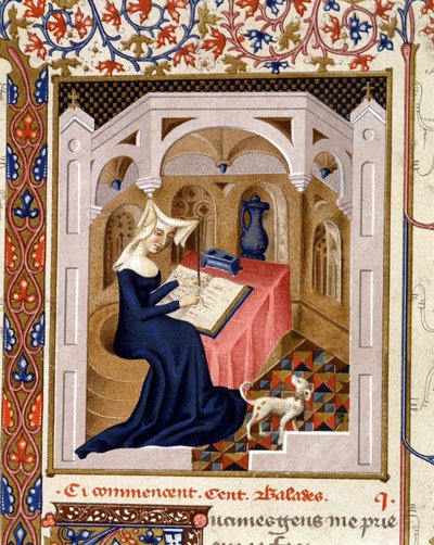 Christine de Pisan (veya Pisan) yazısının portresi - Minyatür by French School