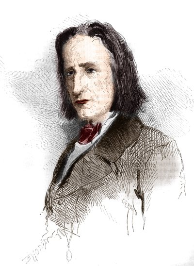 Franz Liszt'in (Listz) portresi (1811-1886), Macar besteci ve piyanist. 1865-1866 arası gravür. by French School