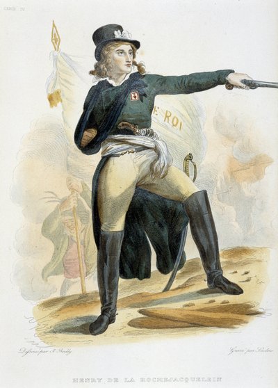 La Rochejaquelein Kontu (veya Orchard de La Rochejacquelein) Henri du Vergier'in (1772-1794) "" live le roi"" (göğsünde Vendeens'in amblemi) bayrağıyla portresi - "" Le Plutarque Français"de ”” Mennechet, Cilt 8 1 by French School