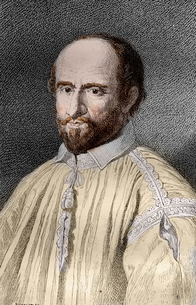 Jean Duvergier de Hauranne (1581-1643), Saint-Cyran Abbe, Fransız din ve teolog Jansenist'in portresi (Jean du Vergier de Hauranne, Saint Cyran Abbe (1581-1643) Jansenciliği Fransa'ya sokan Fransız keşiş) Gravür “ Gizemler by French School