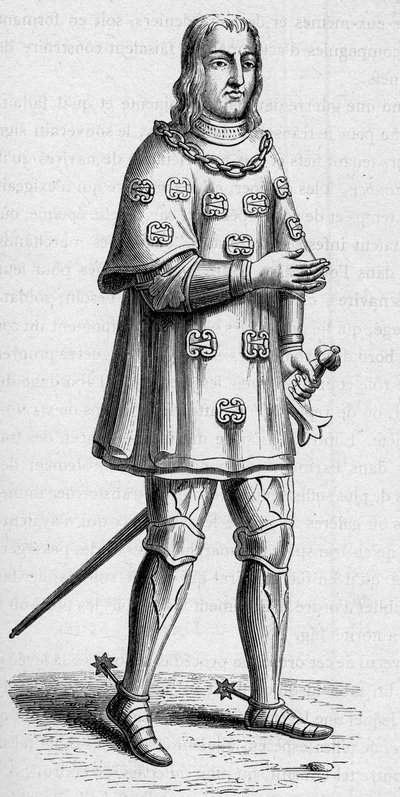 Louis de Malet'in portresi, Graville lordu (yaklaşık 1441-yaklaşık 1519), 1487'de Fransa amirali, savaş ve turnuva kostümü içinde. “Donanma ve Koloniler: Ticaret” Yazısında Gravür by French School