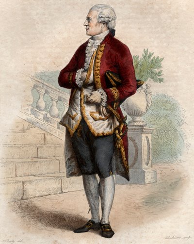 Pierre Augustin Caron de Beaumarchais (1732-1799), Fransız saatçi, mucit, müzisyen, diplomat ve yazar portresi. by French School