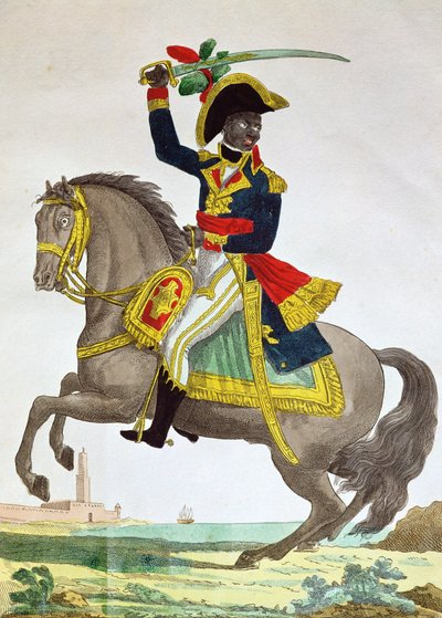 At sırtında Toussaint Louverture (1743-1803) portresi, 19. yüzyılın başlarında (renkli gravür) by French School