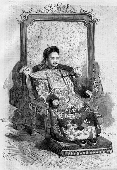 Qing Hanedanlığı'nın Çin İmparatoru Xianfeng'in (1831-1861) portresi. Gravür “” Le Monde Illustré” n°199, 2 Şubat by French School