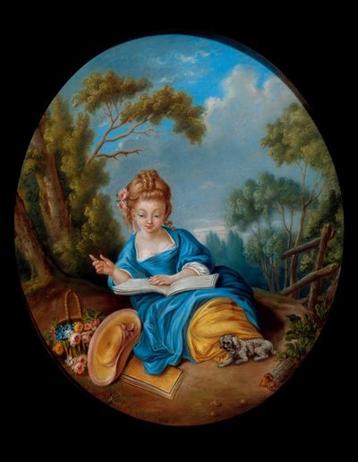 Okuyan bir kızın portresi. 18. yüzyılın Fransız okulu. Kol. Bölüm. by French School