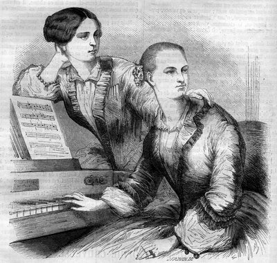 Cruvelli kardeşlerin portresi, Alman dansçılar. Sophie Cruvelli (Johanna Sofia Charlotte Cruwell, dit) (1826-1907) ve Marie Cruvelli (Friederike Marie Cruwell, dit) (1824-1868). 1852