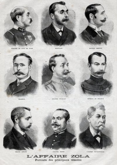 Dreyfus Zola olayındaki başlıca tanıkların portreleri ”Le Petit Journal”da, 27 Şubat by French School