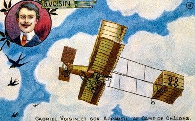 Fransız öncü havacı Gabriel Voisin'i kutlayan kartpostal, 1900'lerin başı (chromolitho) by French School