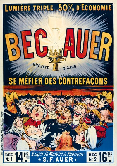 Poster reklam Becauer petrol lambaları, Charles Verneau tarafından basılmış, 1890 by French School