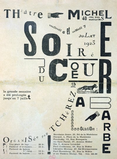 Poster reklamı Soiree du Coeur a Barbe Tiyatrosu Michel 6 ve 7 Temmuz 1923 by French School