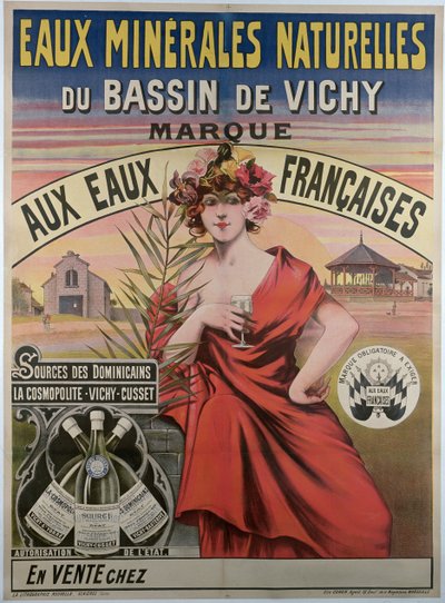 Vichy havzasının doğal maden suyunun reklamını yapan afiş, doğal maden suyu by French School