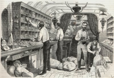 Gönderiler: mobil ofisin içi - Edmond Texier 1852 tarafından “Tableau-de-Paris” de gravür by French School
