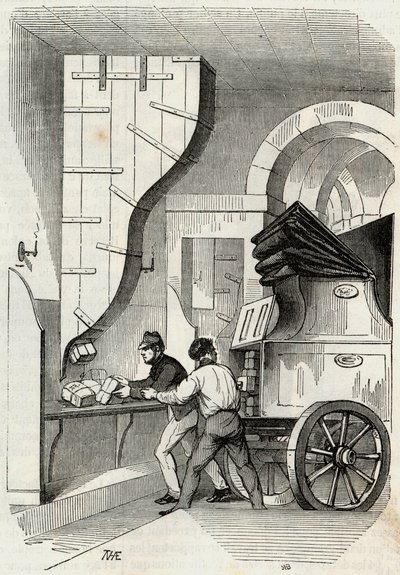 Mesajlar: bagaj direğinin yüklenmesi - Edmond Texier 1852 tarafından “Tableau-de-Paris” de gravür by French School
