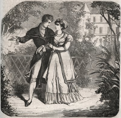 Galler Prensesi Brunswick Carolina (1768-1821) sevgilisi Bartolomeo Bergami ile birlikte yürüyor. Henry de Kock
