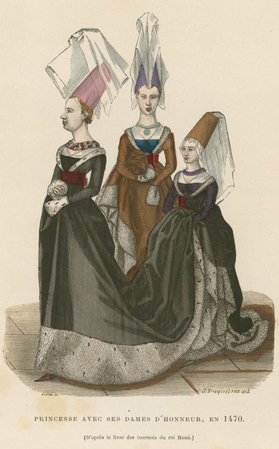 Prenses, onur leydileri ile, 1470 by French School