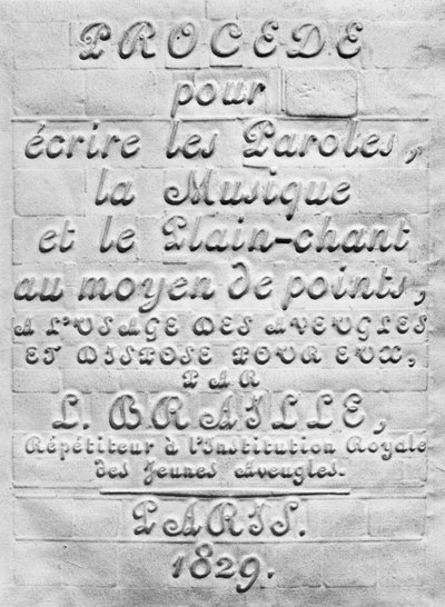 Körlerin kullanımı için Noktalar aracılığıyla Sözler, Müzik ve Düz ilahi yazma süreci ve Louis Braille tarafından onlar için düzenlenmiş, 1829 by French School