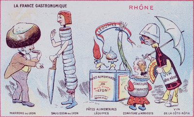 Rhone bölgesinin yemek spesiyalitelerinin çocukları için promosyon ve eğitim kartı, c.1900 by French School