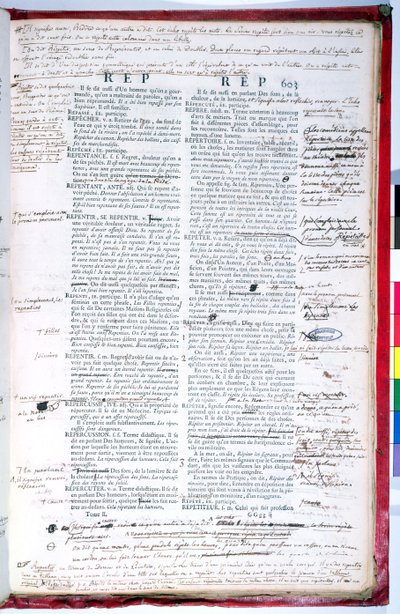 Fransız Akademisi sözlüğünün bir baskısının düzeltmelerini içeren prova sayfası (kağıt üzerine mürekkep) (ayrıca bkz. 179945) by French School