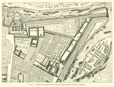 1650 yılında Saint-Paul ve Arsenal bölgesi, Gomboust planının tıpkıbasımı by French School