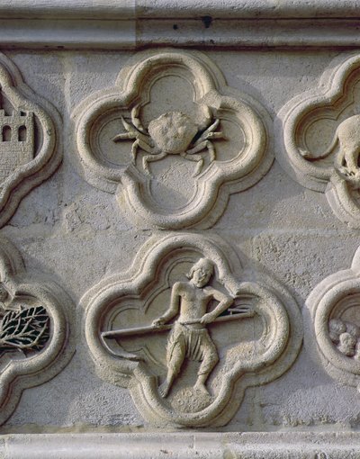 Yengeç ve Haziran'ı tasvir eden dört yapraklık, 1220 dolayları by French School