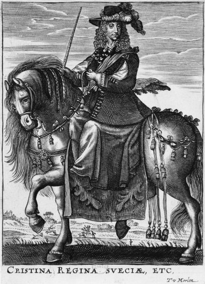 İsveç Kraliçesi Christina (1626-89) at sırtında by French School