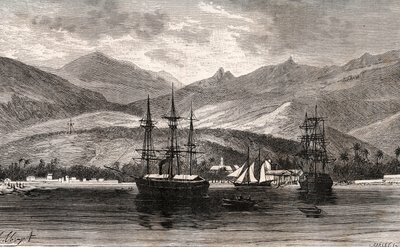 Rade de Taiti - Tahiti - VA Malt-Brown tarafından “La France illustree: coğrafya, tarih, yönetim istatistikleri” nde gravür. 1884 by French School