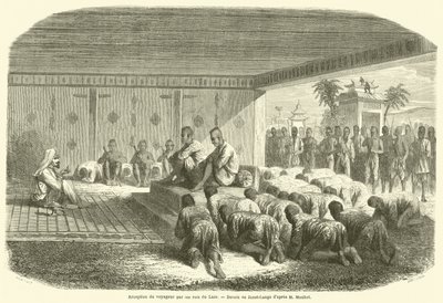 Seyyahın Laos kralları tarafından kabulü (gravür) by French School