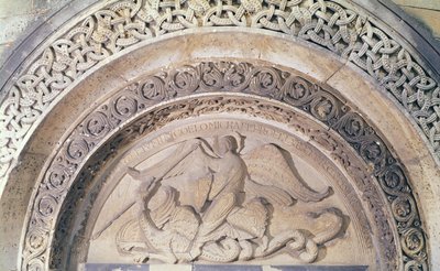 St. Michael ve ejderhayı betimleyen kulak zarından kabartma, 1137 by French School