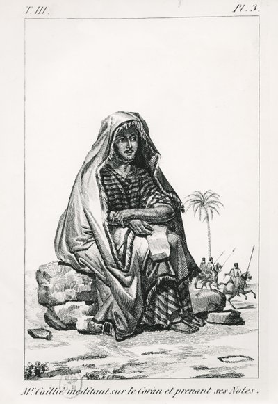 Rene Caille Kuran üzerine kafa yoruyor ve notlar alıyor, Journal dun voyage a Tombouctou, Rene Caillie (1799-1838), 1830 by French School