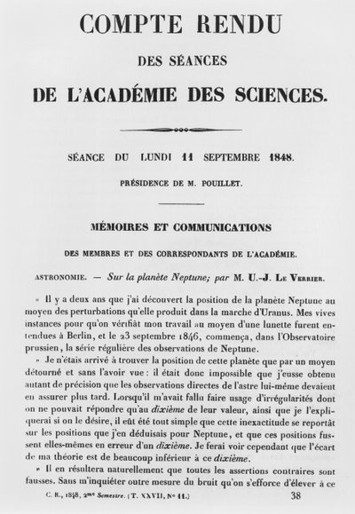 Neptün gezegeninde Jean Joseph Le Verrier (1811-77) tarafından Academie des Sciences