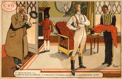 Muhabir, giyinen bir beyefendiyle röportaj yapıyor (chromolitho) by French School