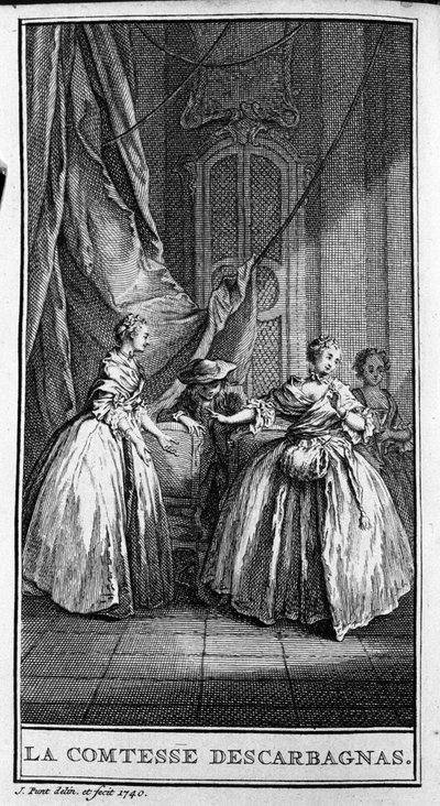 Jean Baptiste Poquelin dit Moliere (1622-1673) tarafından yazılan “Escarbagnas Kontesi” (1671) oyununun bir sahnesinin temsili. 1740